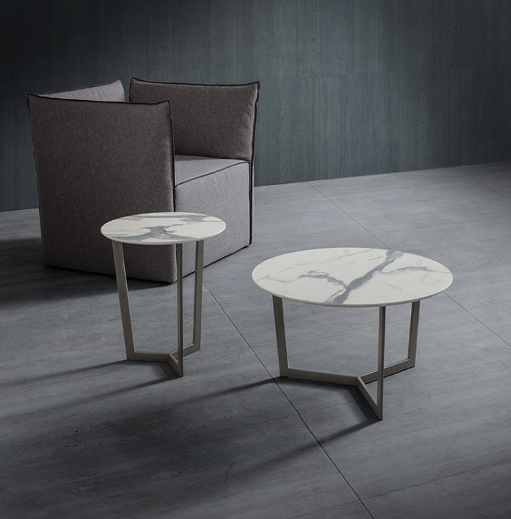 Coppia tavolini da salotto PR-CLIO d60 H36 e d40 H46 cm colore marmo granito